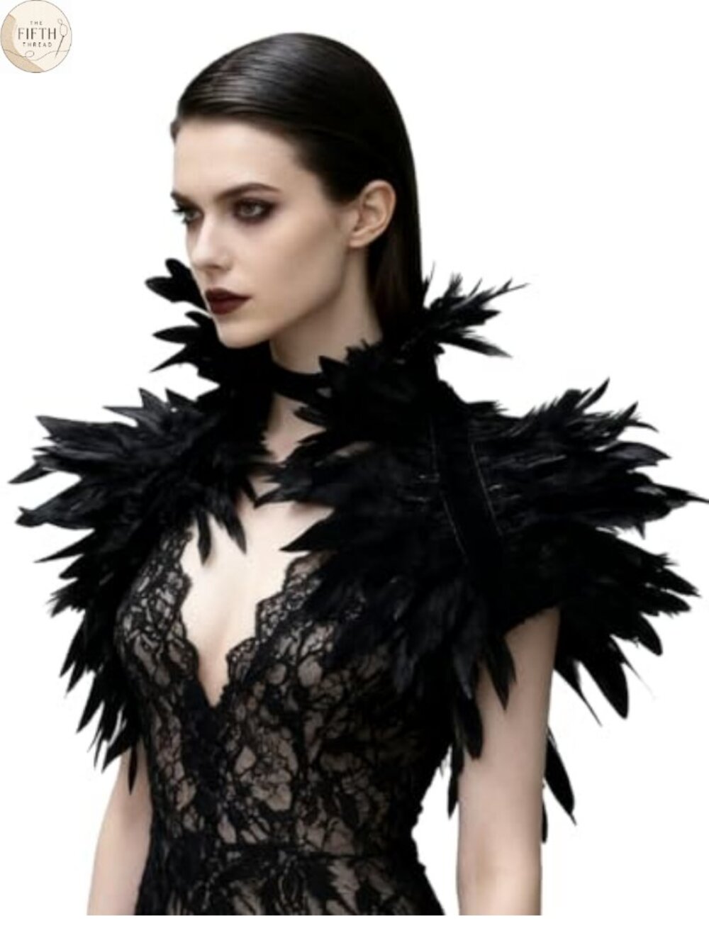 Gothic Real Feather Shrug Shawl Wrap Cape Victorian Collar Velvet Ribbon